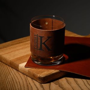 Стильна склянка для віскі в шкіряному футлярі із гравіюванням Bohemia Larus з можливістю подарункового упакування