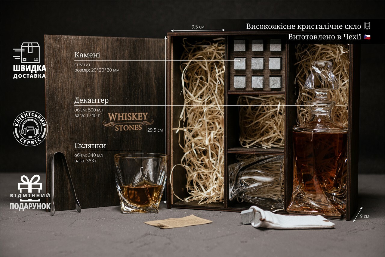 Подарунковий набір каменів для віскі № 3 Bohemia Quadro
